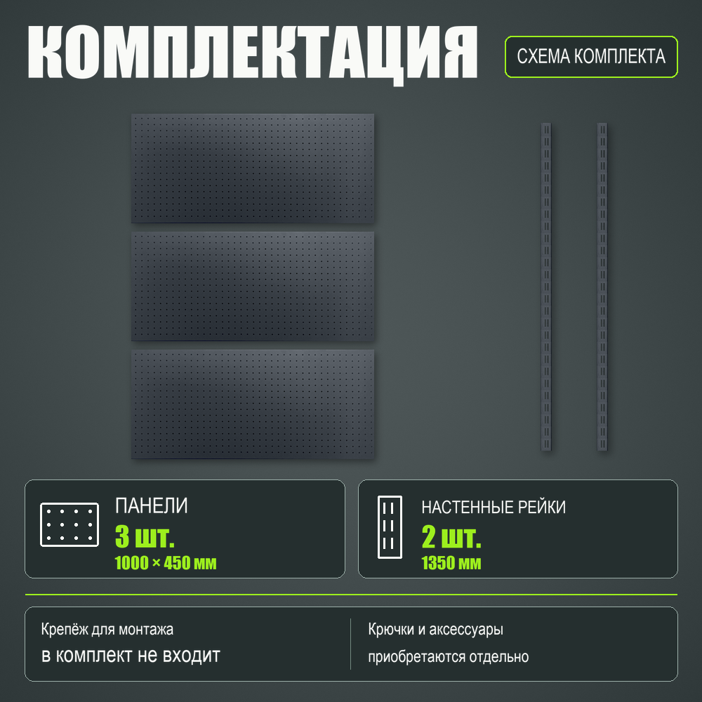 Набор перфопанелей с рейками 1000×1350 h цвет RAL 7016 муар