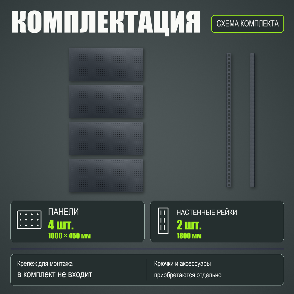 Набор перфопанелей с рейками 1000×1800 h цвет RAL 7016 муар