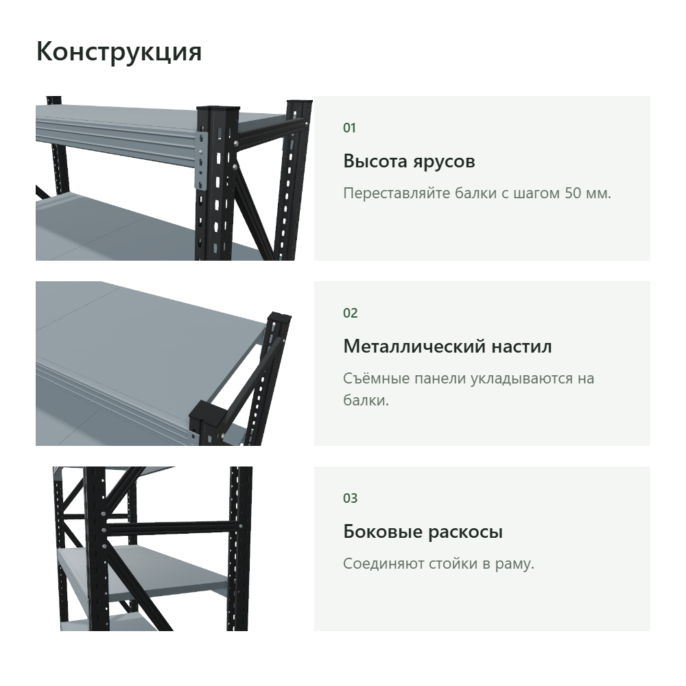 Стеллаж для склада Векторс 500 2500×1500×600 мм, 5 ярусов