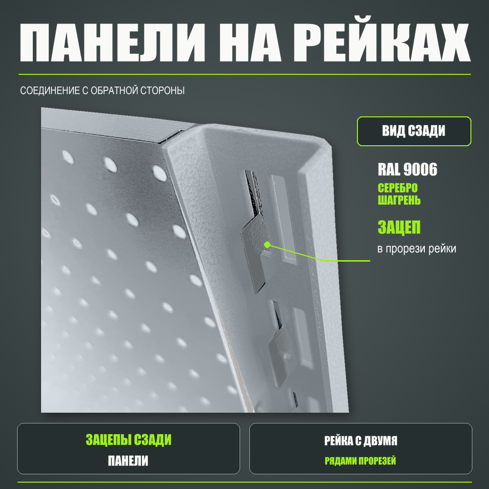 Набор перфопанелей с рейками 1000×900 h цвет RAL 9006 серебро шагрень