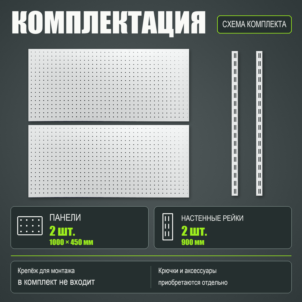 Набор перфопанелей с рейками 1000×900 h цвет RAL 9016 белый глянец