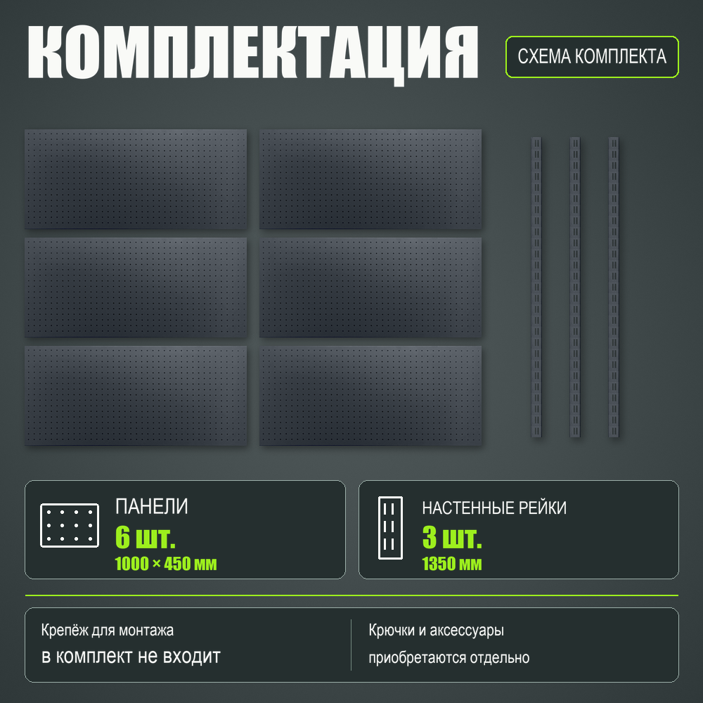 Набор перфопанелей с рейками 2000×1350 h цвет RAL 7016 муар