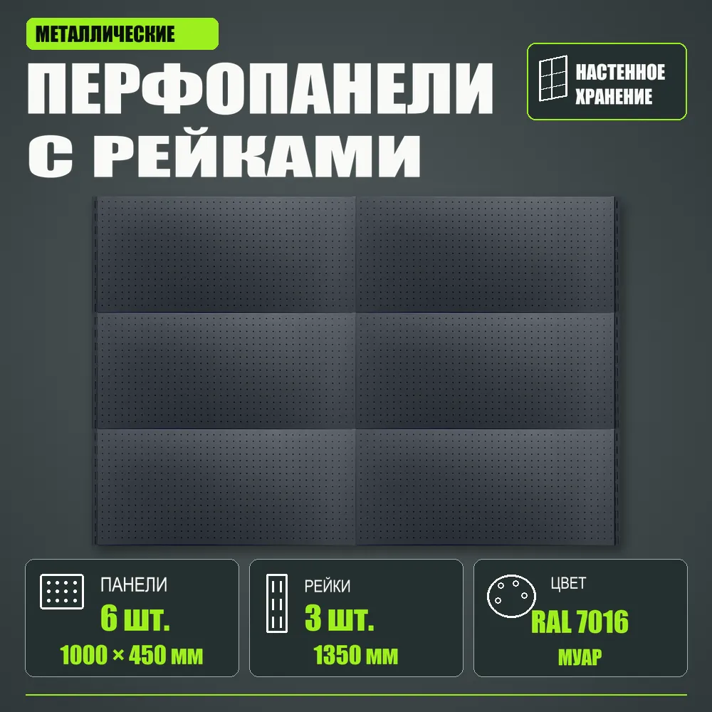 Набор перфопанелей с рейками 2000×1350 h цвет RAL 7016 муар