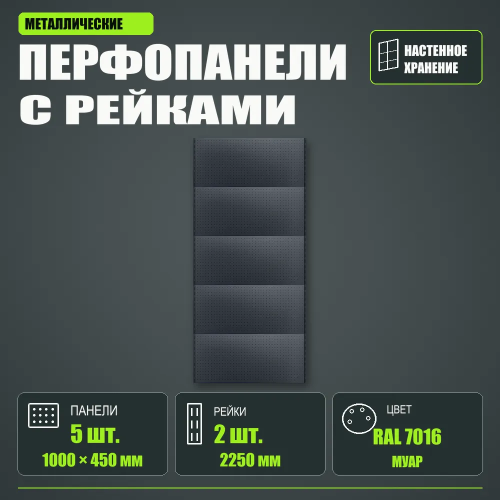 Набор перфопанелей с рейками 1000×2250 h цвет RAL 7016 муар