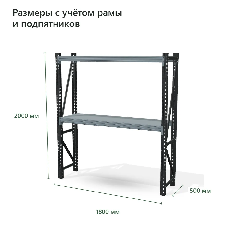 Стеллаж для гаража Векторс 500 2000×1800×500 мм, 2 яруса