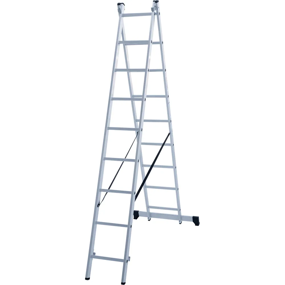 Лестница двухсекционная 2x9 ступеней, NV1220, 3,96м. алюминиевая