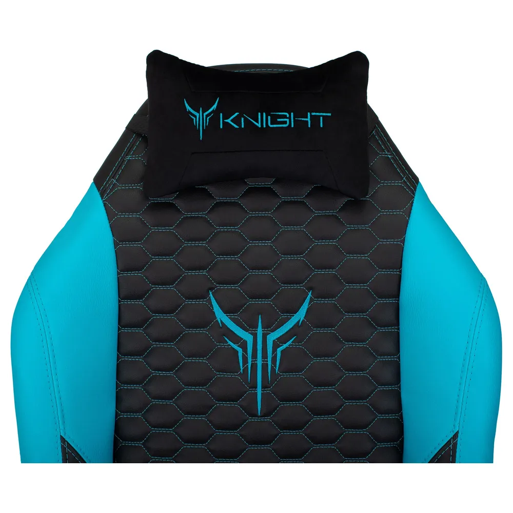 Кресло игровое Knight Neon черный/голубой соты экокожа с подголов. крестов. металл