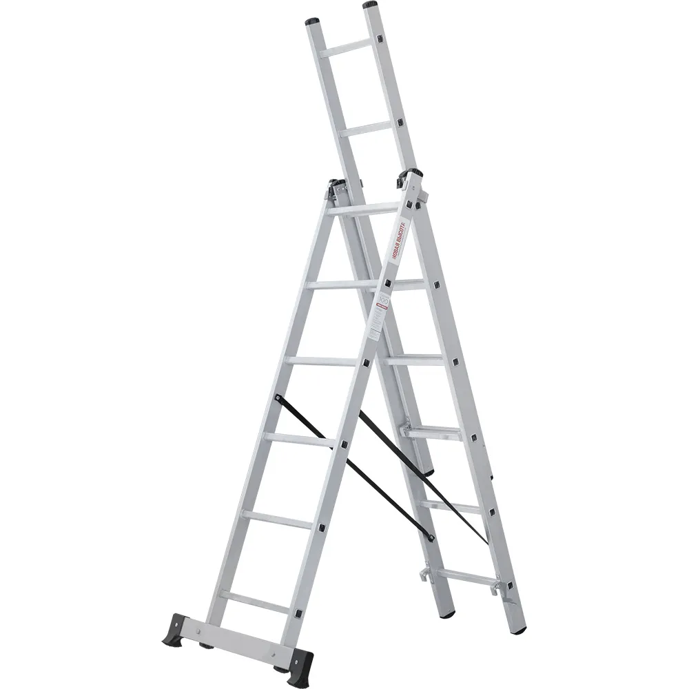 Лестница трехсекционная 3x6 ступеней, NV1230, 3,70м. алюминиевая