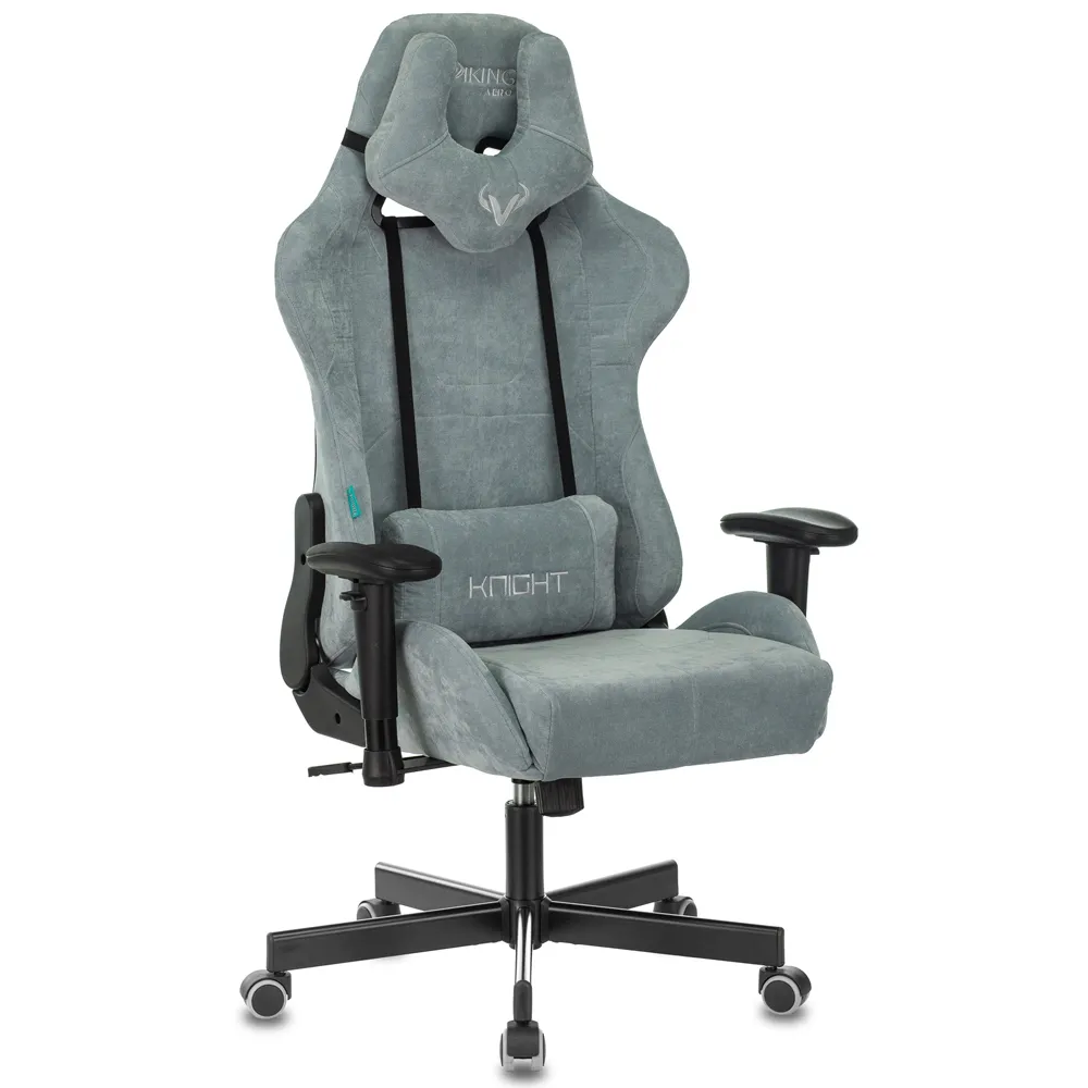 Кресло игровое Бюрократ Zombie VIKING KNIGHT Fabric серо-голубой Light-28 с подголов. крестов. металл