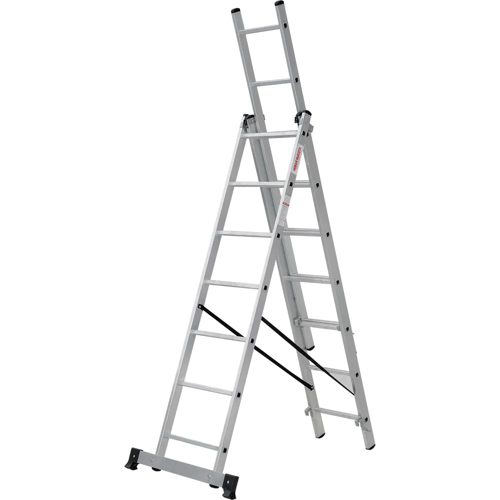 Лестница трехсекционная 3x7 ступеней, NV1230, 4,48м. алюминиевая
