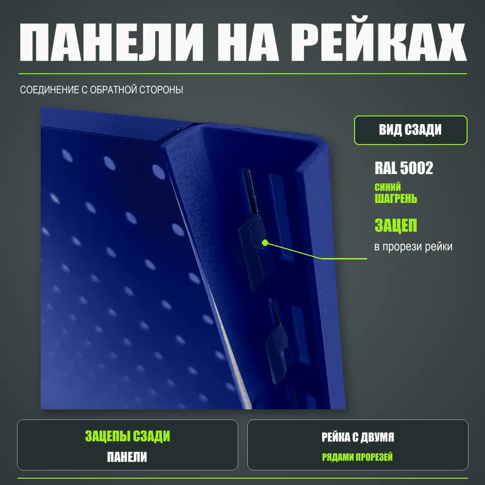 Набор перфопанелей с рейками 1000×1350 h цвет RAL 5002 синий шагрень