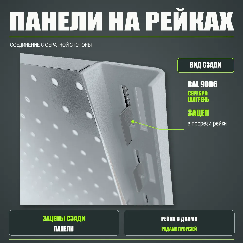 Набор перфопанелей с рейками 1000×900 h цвет RAL 9006 серебро шагрень